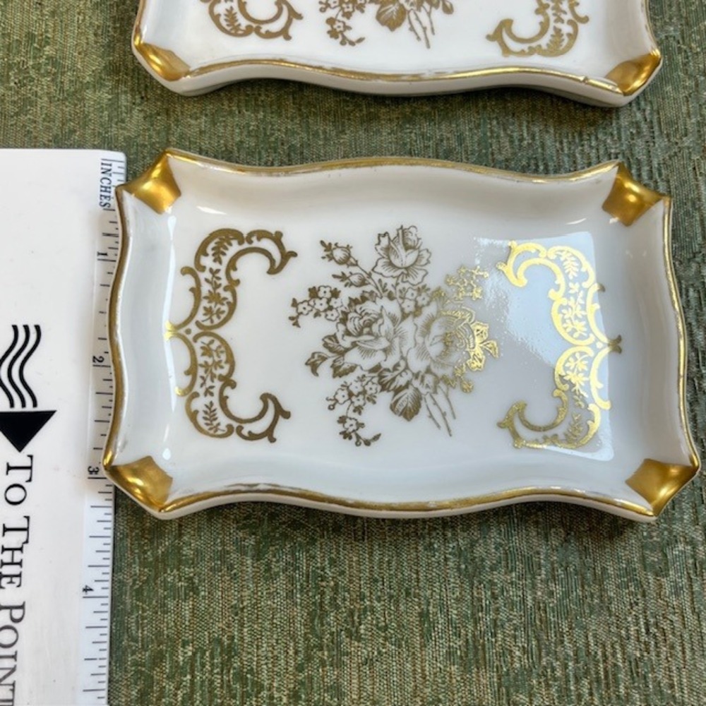 Vintage Limoges France Gold Hand Painted Floral Porcelain Ashtrays Set of 2 - Picture 5 of 5